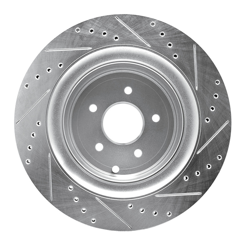 Infiniti Q50 Brake Rotor (1) - Rear Left - R1 Concepts - Drilled & Slotted - Silver - `09-`24